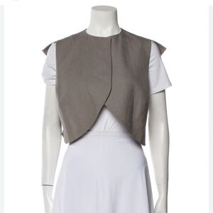 Yves Saint Laurent Linen Cropped Vest Gray Taupe 2010 Collection Size 38 NWT